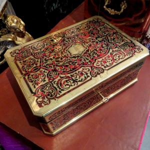 Stamped  Tahan Boulle Marquetry Jewelry Box On All Sides, Napoleon III Period