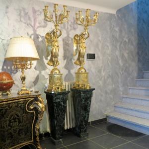 Stamped Rabiat Pair Of Cadelabras In Gilded Bronze On Marble Pedestal  XVIIIeme 2.15 Meters