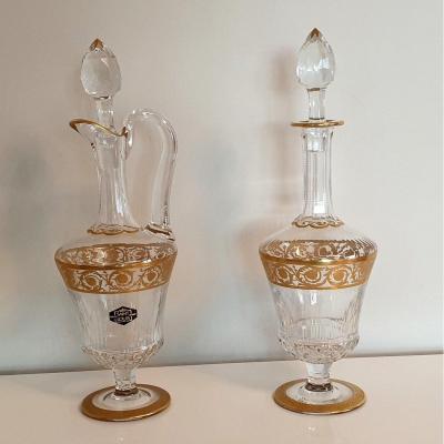  Pair Of Decanters In Crystal From Saint Louis Model Thistle Gold
