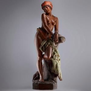 Large F. Goldscheider (1845-1899) - Slave With A Turban - Late 19th Century