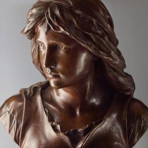 Large Bronze Bust By E. Aizelin, "mignon" - Barbedienne, Numbered - 55cm