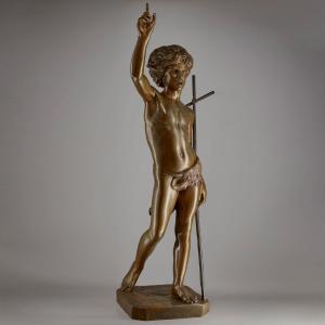 Large Bronze By Paul Dubois - Saint John The Baptist - Barbedienne Cast Iron