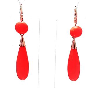 Sleeper Earrings In Yellow Gold And Mediterranean Coral - Early 20th Century