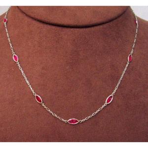 COLLIER  PLATINE  GARNI de CHATONS SERTIS de NAVETTES  de RUBIS VERNEUIL