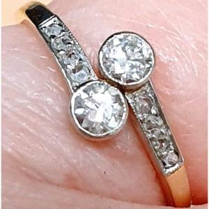 BAGUE CROISEE TOI & MOI OR PLATINE et DEUX DIAMANTS - EPOQUE 1920/1930