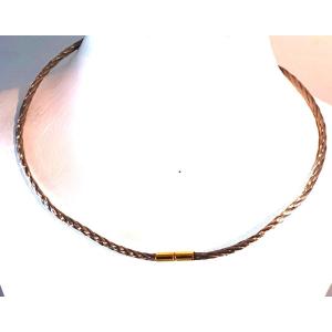 Steel Cable Necklace With 750°/°° Yellow Gold Clasp