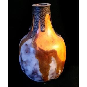 VASE GRÈS MONTURE METAL MARTELE