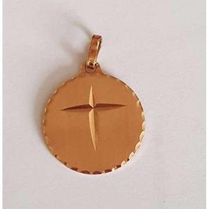 Yellow Gold Medal With Engraved Cross