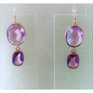 Two-part Earrings In Yellow Gold And Faceted Amethyst