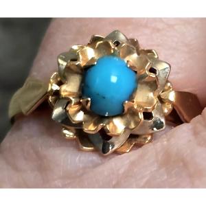 18k Yellow Gold Ring With Turquoise Cabochon