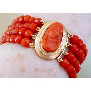 BRACELET 4 RANGS CORAIL FACETTE SARDE