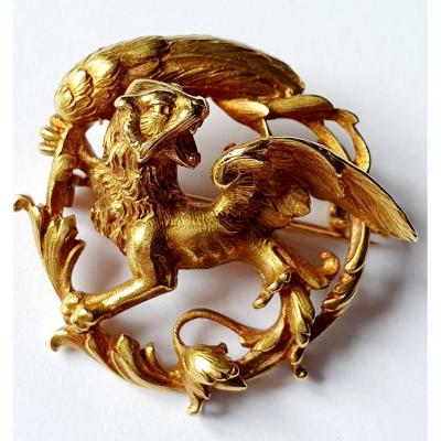 BROCHE CHIMERE 19ème siècle or jaune dans le style de WIESE