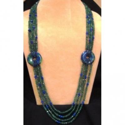 COLLIER COMPOSE EN DEMI-SAUTOIR  d'AVENTURINES VERTES et LAPIS-LAZULI  - 