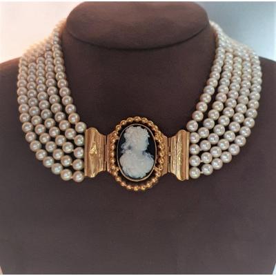 Necklace With 5 Rows Of Japanese Cultured Pearls 