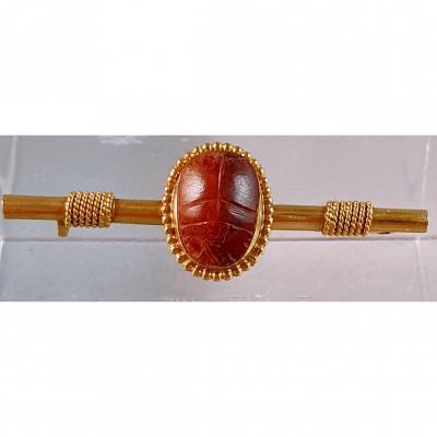 BROCHE BARRETTE OR JAUNE et SCARABEE XIXème siècle