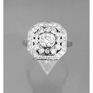 BAGUE de MARIAGE  OCTOGONALE OR BLANC & DIAMANTS 