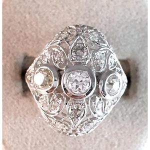 Art Deco Dome Ring - White Gold - Set With Diamonds