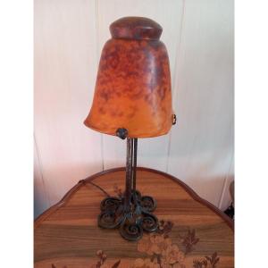 Daum Nancy Lamp Wrought Iron Base E.brandt