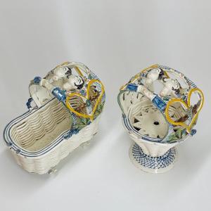 Spain (manisès) - Two Fine Earthenware Baskets - Nineteenth Century
