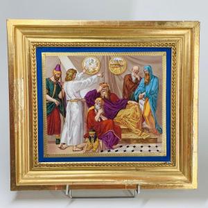 Painting On Porcelain - "joseph Interprets The Dreams Of Pharaoh" - 19th Century