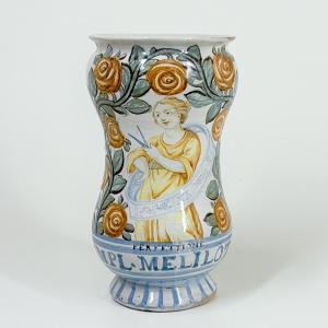 Albarello In Majolica From Castelli Depicting The Allegory Of Perfection - 17th Century