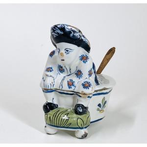 Lille - Rare Lille Earthenware Mustard Pot Known As "crotteux" - 18th Century