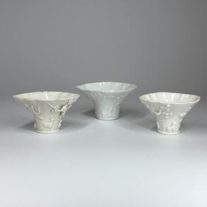 Three Libation Cups In White Chinese Porcelain - Kangxi Period