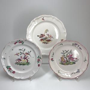Two Earthenware Plates And A Platter Decorated With Birds - 18th Century