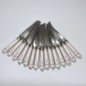 Set Of Fifteen Knives With Faience Handles - Nineteenth Century