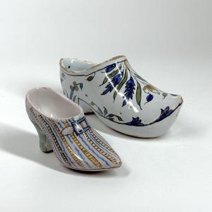 Two Moulins And Roanne Faience Shoes - 18th Century
