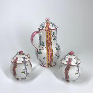 Aprey Earthenware Coffee Pot And Two Juice Jars - 18th Century