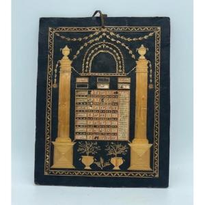 Perpetual Calendar In Painted Cardboard And Straw Marquetry France XIXth Century