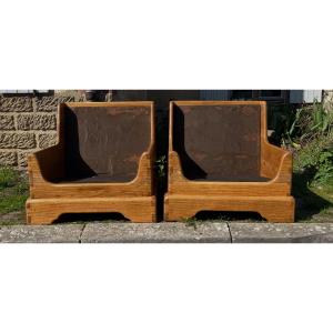 Pair Of Lounge Armchairs In Solid Oak