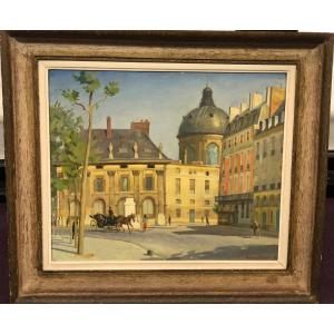 Maurice Delavier Rue De Paris Dated 1944 Oil On Cardboard