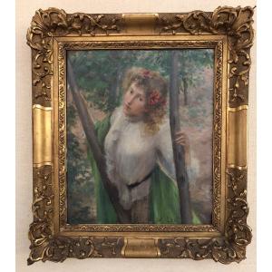 William Lee (1810-1865) Oil On Canvas - Woman With Blonde Hair With Poppies