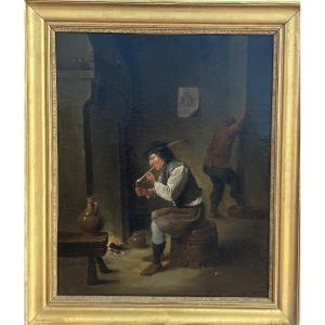 Inn Scene In The Taste Of David Teniers Smoker In The Barrel Dutch School Early XIXth