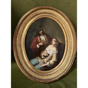 Oval Romantic School Painting On Panel Nineteenth Time