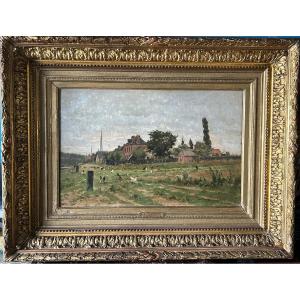 Adrien Jacques Sauzay (1841-1928) The Entrance To The Village - Oil On Mahogany Panel