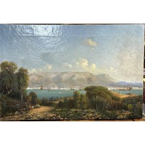 View Of The Rade De Toulon Around 1850 - French School Of The XIXth Century
