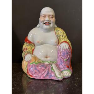 Buddha - Budai - Laughing Putai In Polychrome Enamelled Porcelain China Early Twentieth