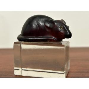 Small Mouse Sculpture In Garnet Glass Circa 1920