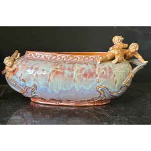 Jardinière En Faïence époque Art Nouveau Dans Le Goût De Carrier Belleuse Signé à Déchiffrer 
