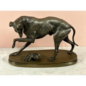 Small Bronze With Two Patina Late Nineteenth "the Injured Doggy Style"