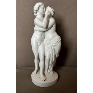 Amour Et Psyché - Sculpture En Biscuit De Porcelaine D’époque XVIIIème Siècle