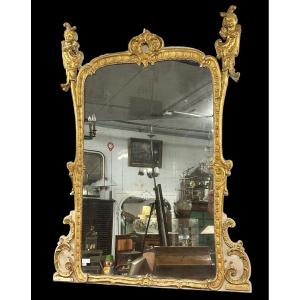 Regency Style Mirror In Carved And Gilded Wood Decorated With Espagnettes Napoleon III Period