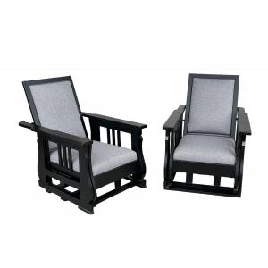 Important Pair Of Black Lacquered Rocking Armchairs Circa 1920 - 30