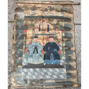 Ancient Portrait Of Chinese Dignitary Ancestors Representation Of The Family Tree
