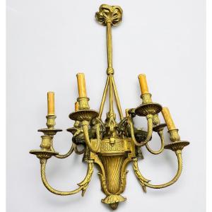 Louis XVI Style Chandelier In Gilt And Patinated Bronze From Napoleon III Period 