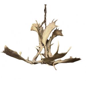 Important Elk Wood Chandelier Early 20th Century 