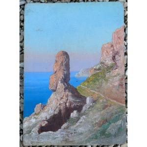 Andréa Cherubini (born In 1933) View Of Capri - Small Painting On Panel 